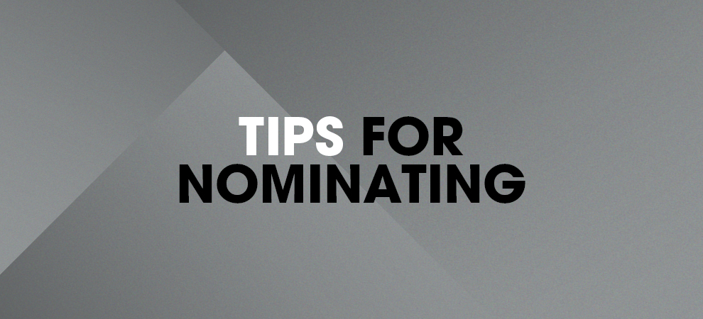 Grey banner that says tips for nominating