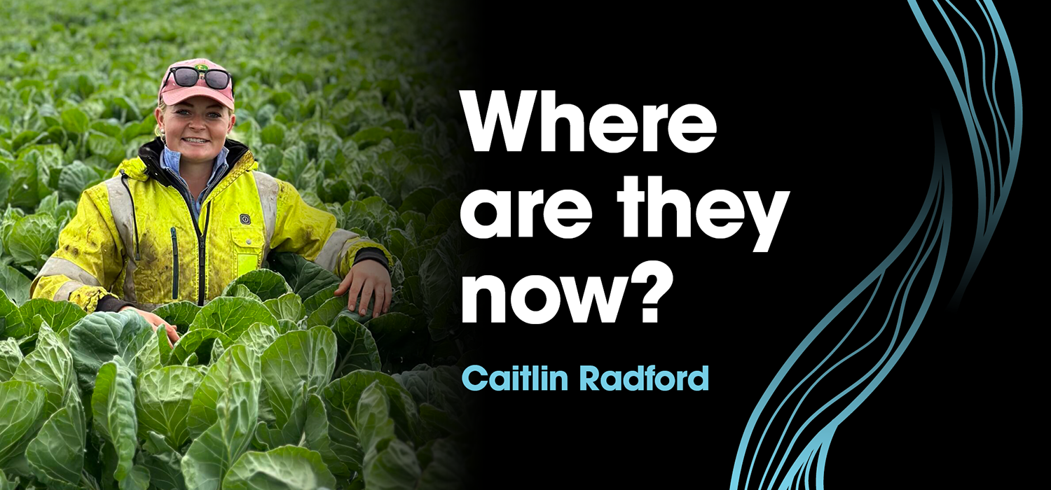 Photo of Caitlin with the text "Where are they now? Caitlin Radford"