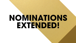Gold ribbon placed over a white background, with the text 'nominations extended'.